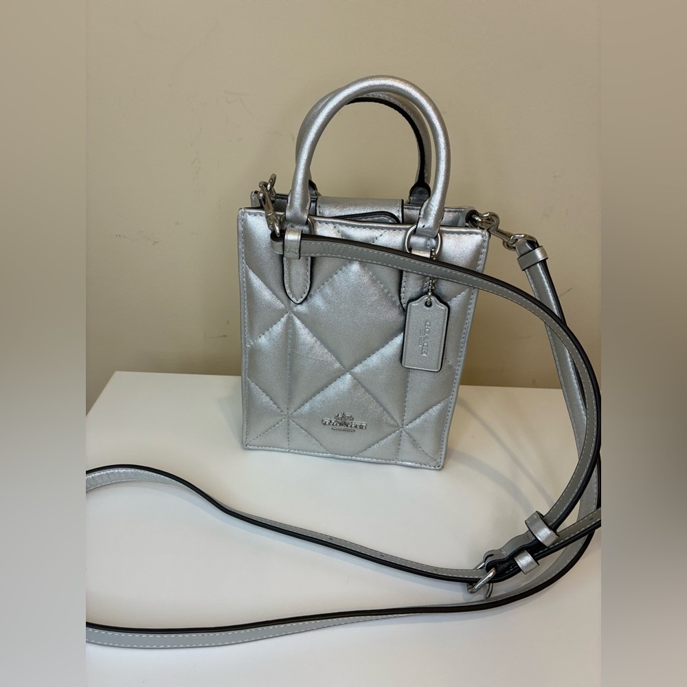 Coach Outlet North South Mini Tote with Puffy Diamond Quilting - Silver